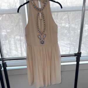 Maya Petite Cream Sleeveless Dress with Embellishments